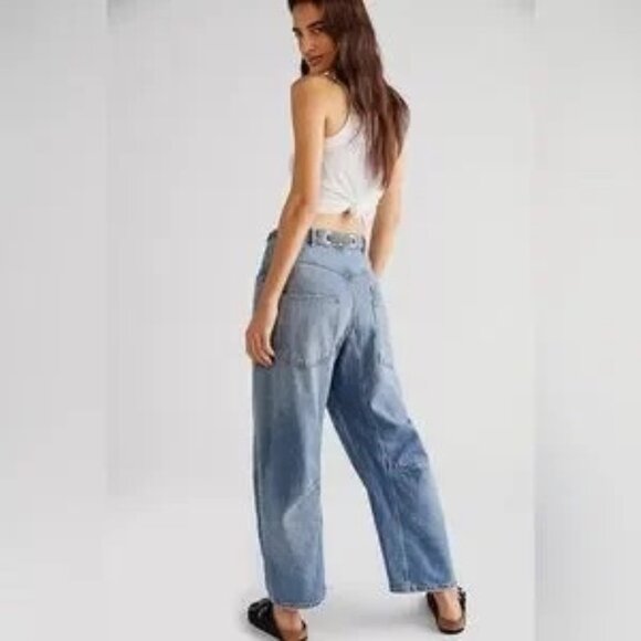 Free People Moxie Barrel Paint Splatter Jeans - Picture 2 of 9